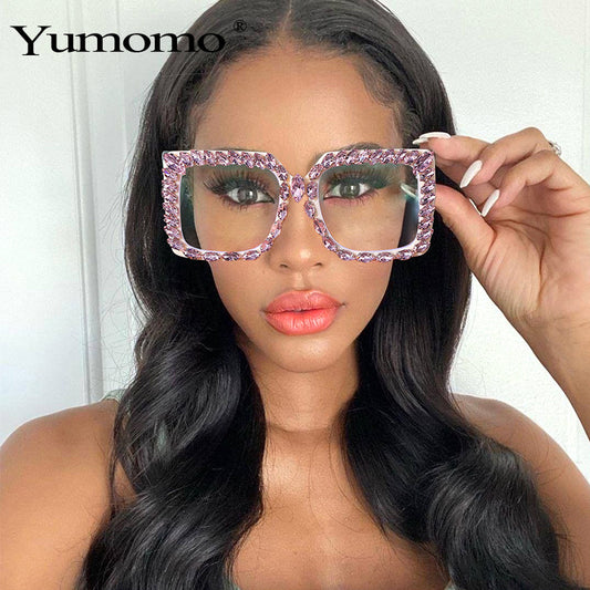 Large Frame Diamond-Studded Anti-Blue Light Glasses Trend Ins Personality Punk Street Shot Men And Women Diamond-Studded Glasses