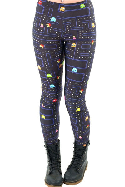 Leggings con estampado de laberinto Pacman para mujer, leggins largos ajustados, pantalón para mujer