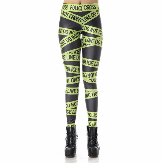 Leggins High Waist Police Line Legins Printed Women Leggings