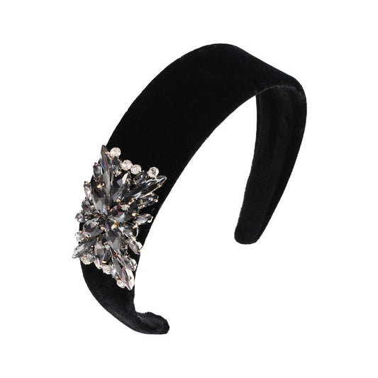 Fashionable solid color rhinestone wide edge sponge hair hoop