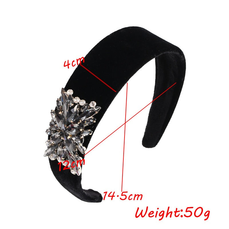 Fashionable solid color rhinestone wide edge sponge hair hoop