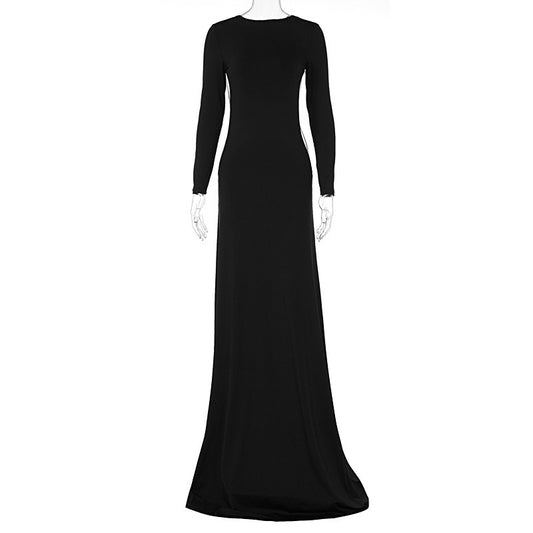 European and American style women's clothing hot selling fashion sexy backless long sleeved floor sweeping dress long skirt