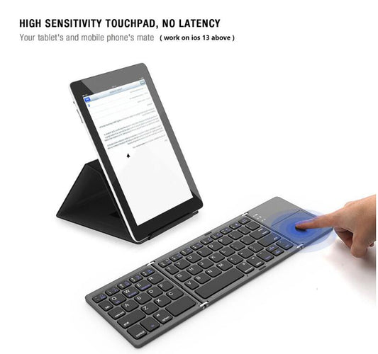 Mini teclado Bluetooth inalámbrico triple plegable inalámbrico Bluetooth con panel táctil teclado recargable BO33