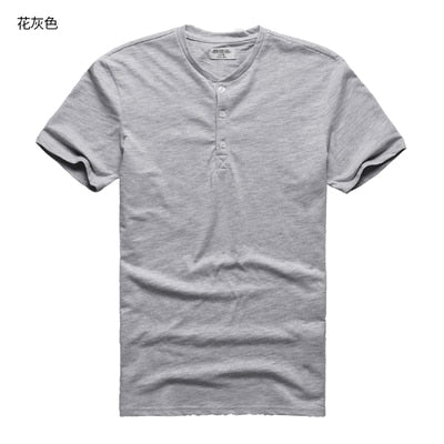 Bamboo cotton men's short sleeved T-shirt summer Henry collar casual Metrosexual men slim new brand top tees