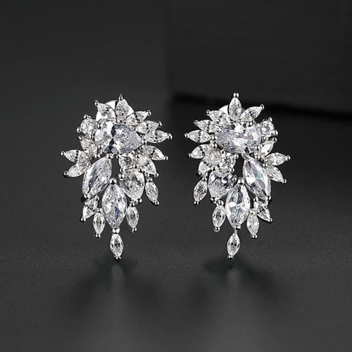 Pendientes de novia Jinse Zircon, galvanizados en oro real, banquetes elegantes y de moda, pendientes de estilo europeo y americano, pendientes femeninos elegantes