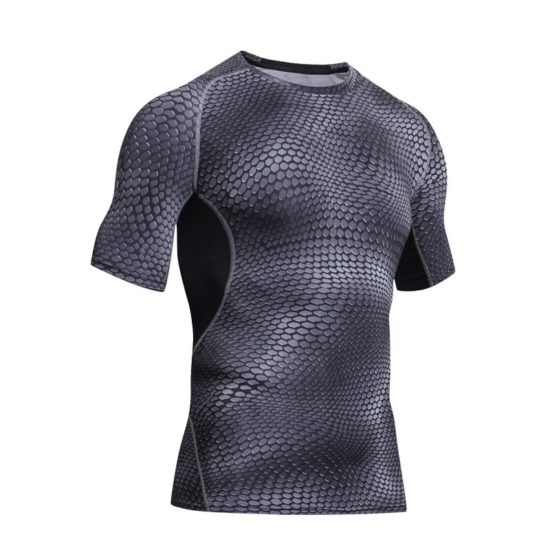 Outdoor Sports Camping Hiking Serpentine T-shirt Tactical Short Sleeve T-shirt Men Quick-drying Sweat Fitness Tights