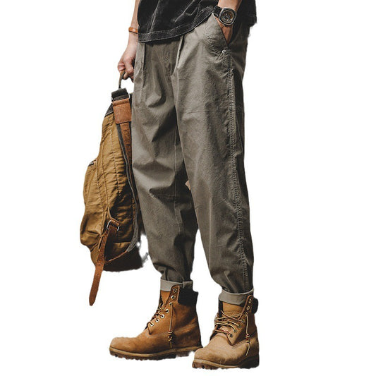 American retro work pants, men's autumn loose fitting straight tube trendy A-Mei khaki casual pants