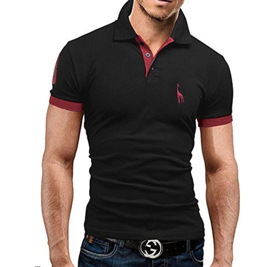 Mens Polo Shirt Short Sleeve Fashion Casual Slim Deer Embroidery Printing Men