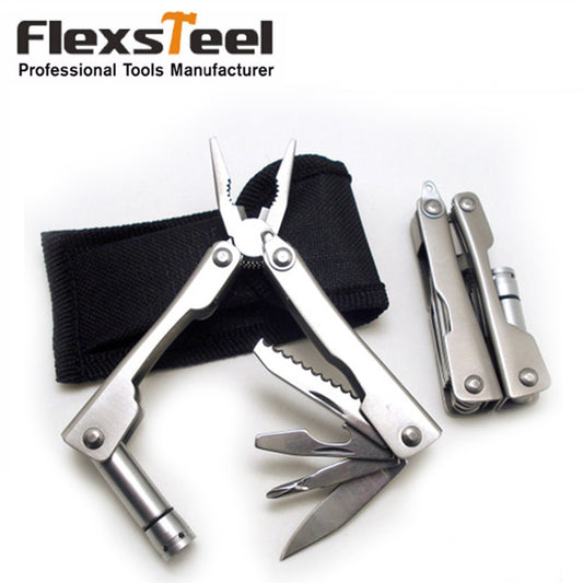 Stainless Steel Multi Tool Pocket Multifunctional Tool for Travel Folding Multipurpose Plier Multitool with Led Light Sliver