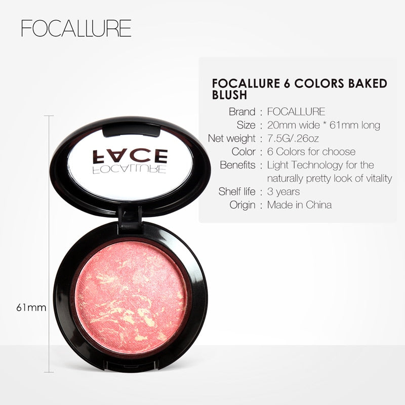 FOCALLURE Makeup Blusher Top Quality Professional Cheek 6 Colors Baked Blush Bronzer Blusher Face Contour Make Up