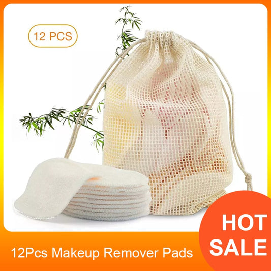 12Pcs Makeup Remover Pads Reusable Cotton Pads Make Up Facial Remover Bamboo Fiber Facial Skin Care Nursing Pads Skin Cleaning