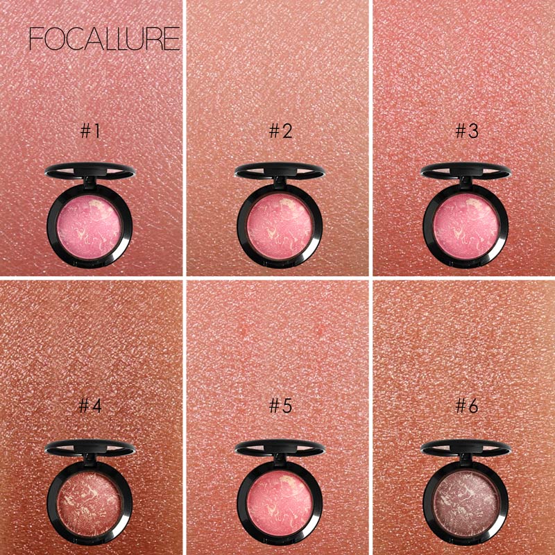 FOCALLURE Makeup Blusher Top Quality Professional Cheek 6 Colors Baked Blush Bronzer Blusher Face Contour Make Up