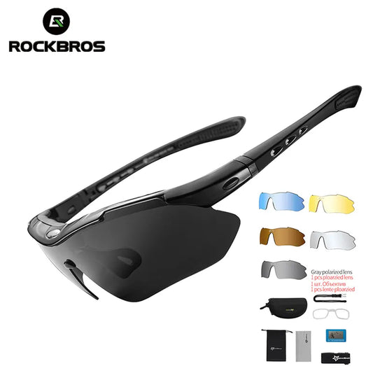 ROCKBROS Polarized Sports Men Sunglasses Road Cycling Glasses Mountain Bike Bicycle Riding Protection Goggles Eyewear 5 Lens