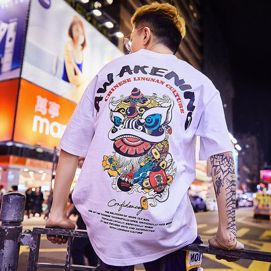 Special Japanese Tide brand short-sleeved men and women summer street hip hop T-shirt Chinese style lovers with half sleeves