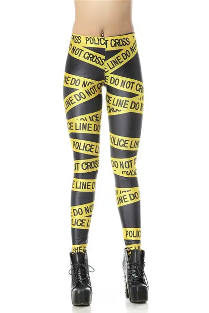 Leggins De Cintura Alta Legins De Línea De Policía Leggings De Mujer Estampados 