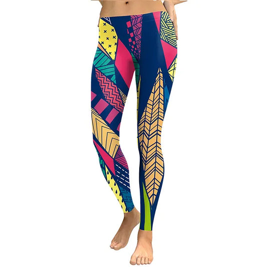 Women Leggings Geometry Pattern Leaves Digital Print Pant